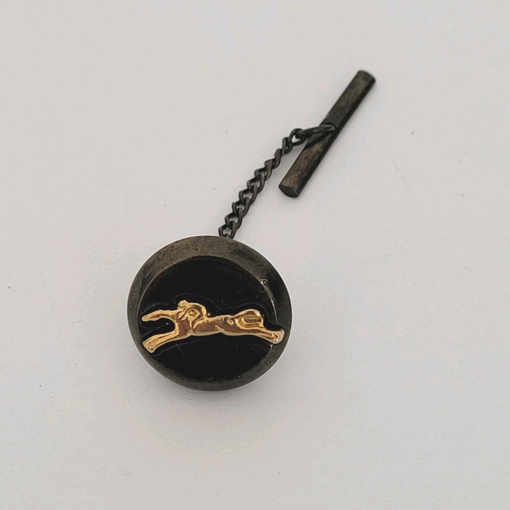 Longchamp Necktie Tie Pin Gun Metal Logo‎ Round Horse Vintage Small
